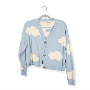 Callahan Knitwear Blue & White Clouds Meg Knit Cardigan & Cami Set Size L